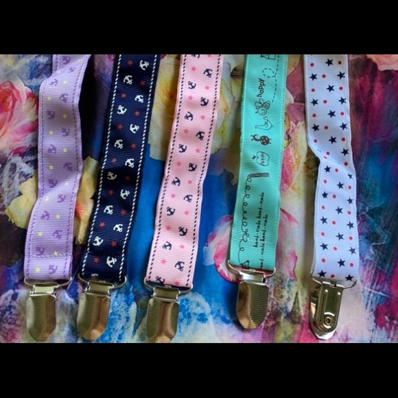 NIP Set 5 Pacifier Teething Ribbon Baby Clips 9”L - Picture 2 of 14